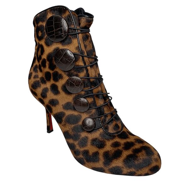 Christian Louboutin Booton 85 Boots EU 36.5 Calf Hair Brown Animal Print Heels - Picture 1 of 11